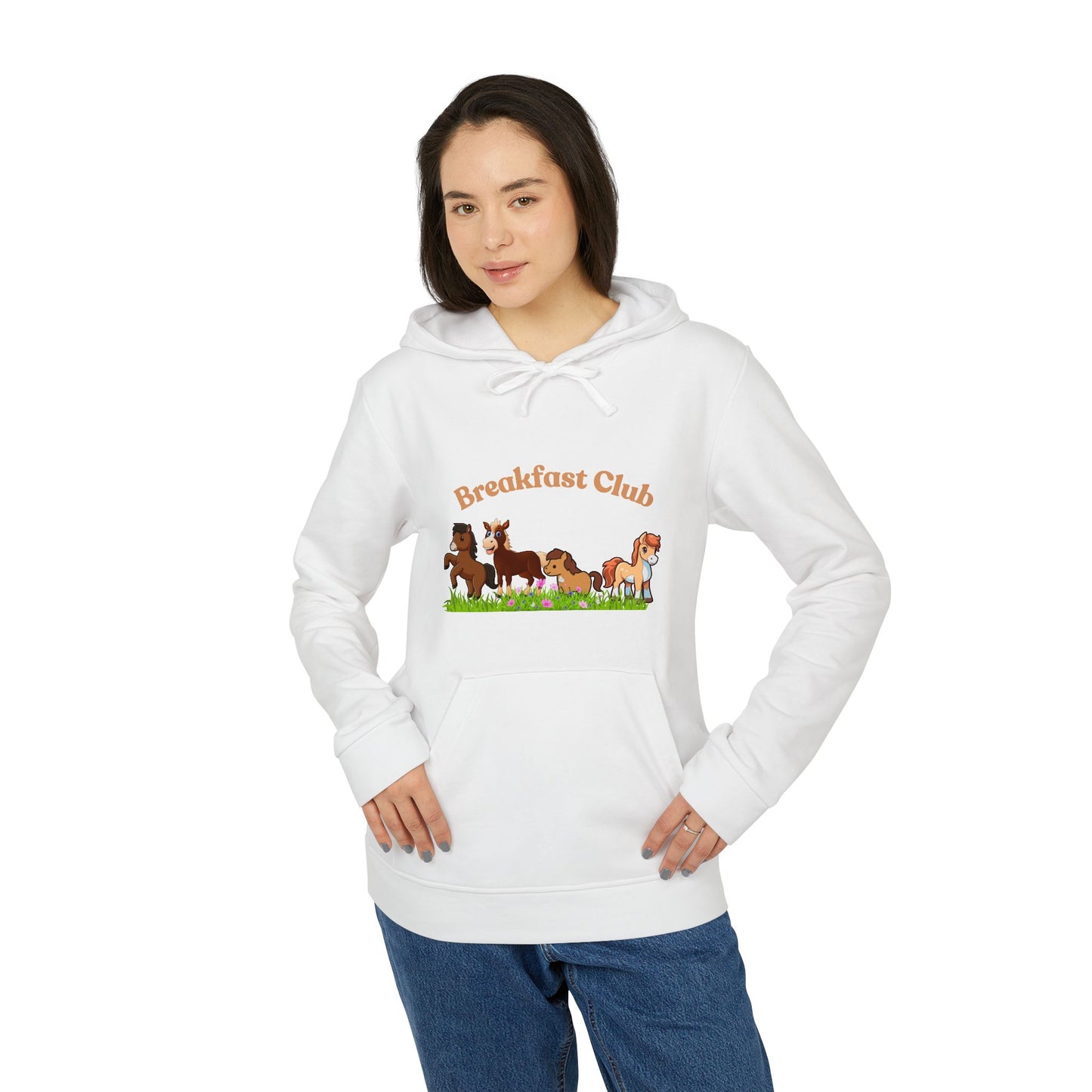 Fleece Hoodie - Breakfast Club with Cute Horses Design