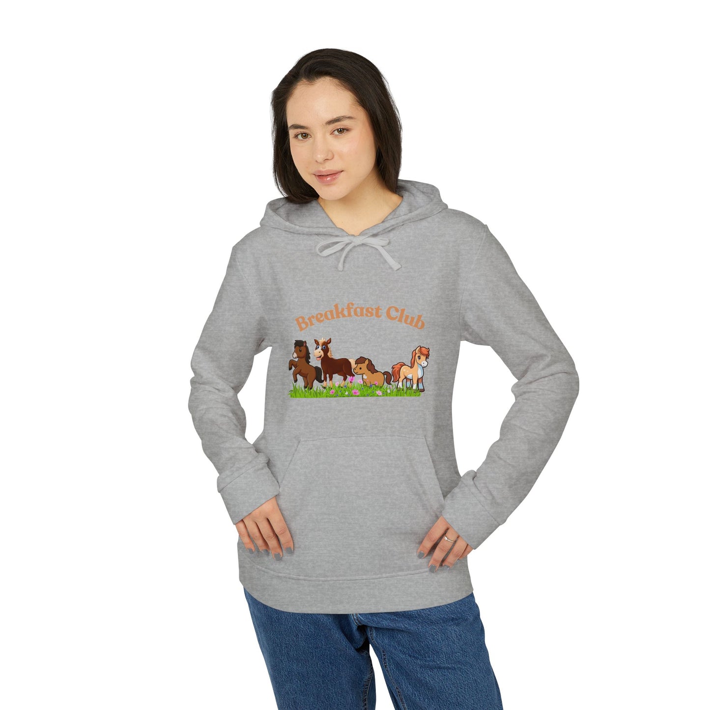 Fleece Hoodie - Breakfast Club with Cute Horses Design