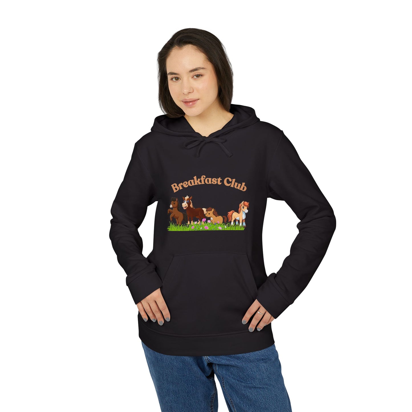 Fleece Hoodie - Breakfast Club with Cute Horses Design