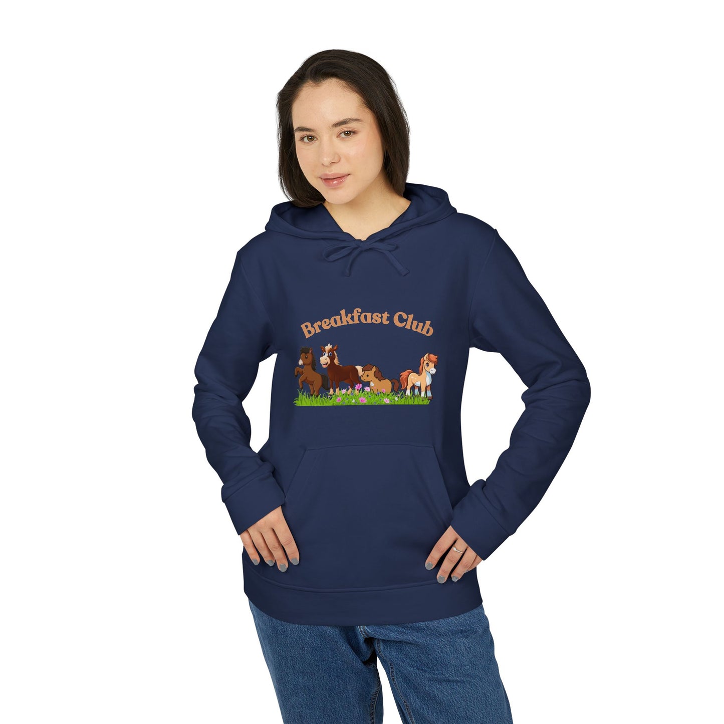 Fleece Hoodie - Breakfast Club with Cute Horses Design