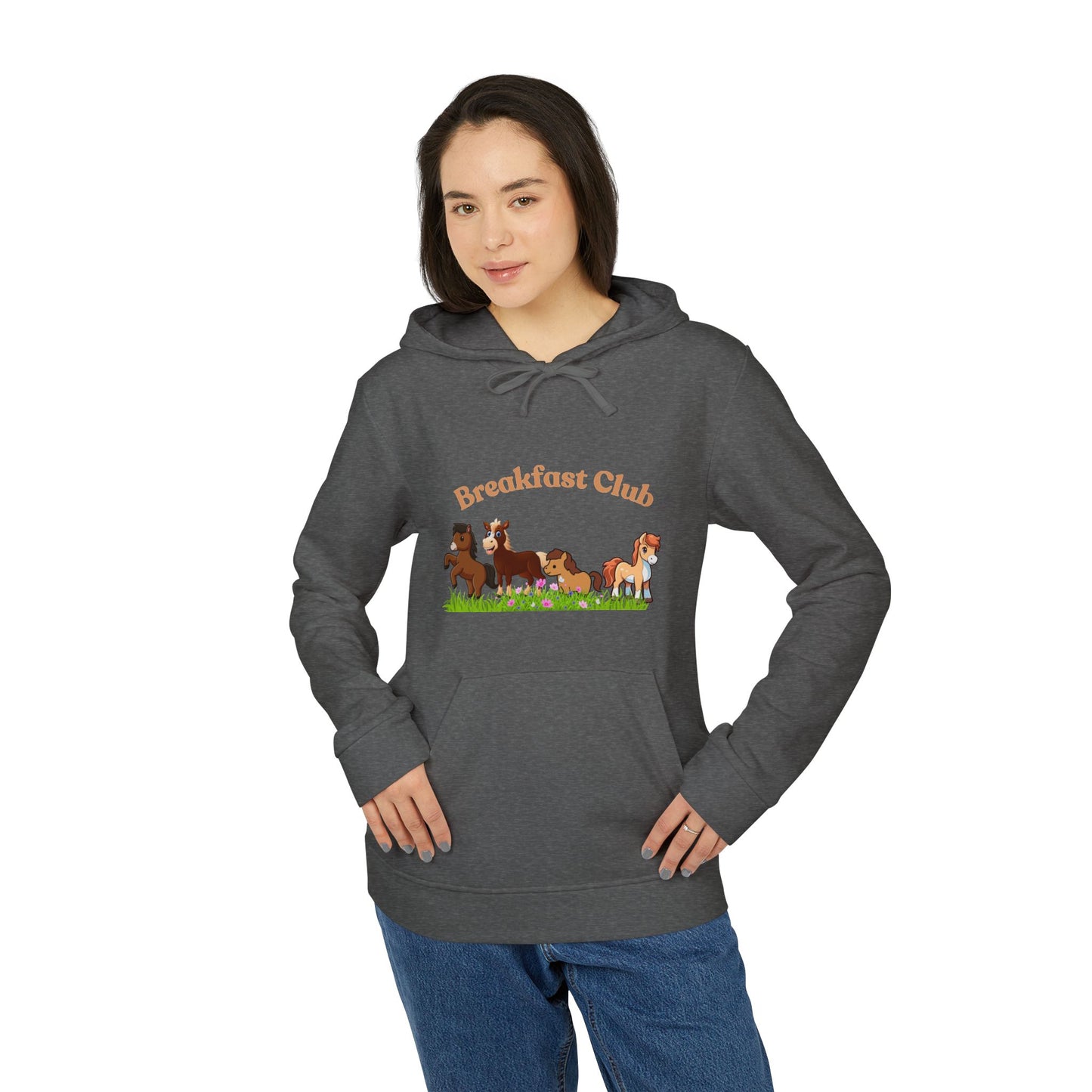 Fleece Hoodie - Breakfast Club with Cute Horses Design